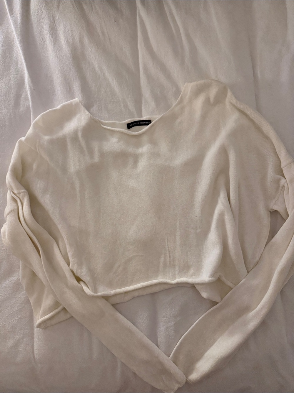 Brandy Melville Cream Cropped Long-Sleeve Top